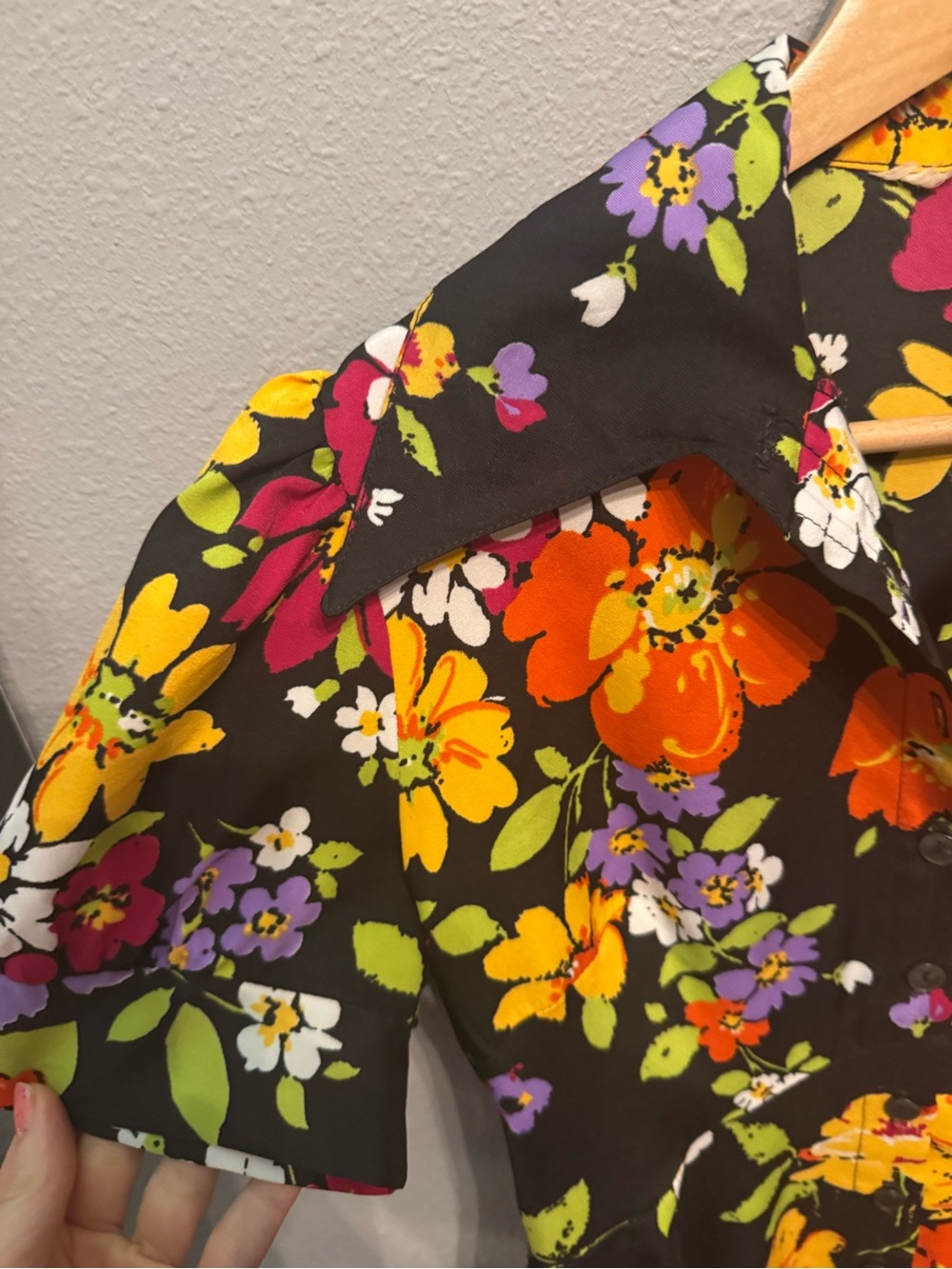 Retro Vintage Floral Button-Front Fit & Mini Flare Dress Bold 70’s Style 🌺 - Picture 10 of 14